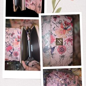 Floral Pink Tote Bag with Gold Logo Accent Wallet, Tote, Shoulder Bag Set